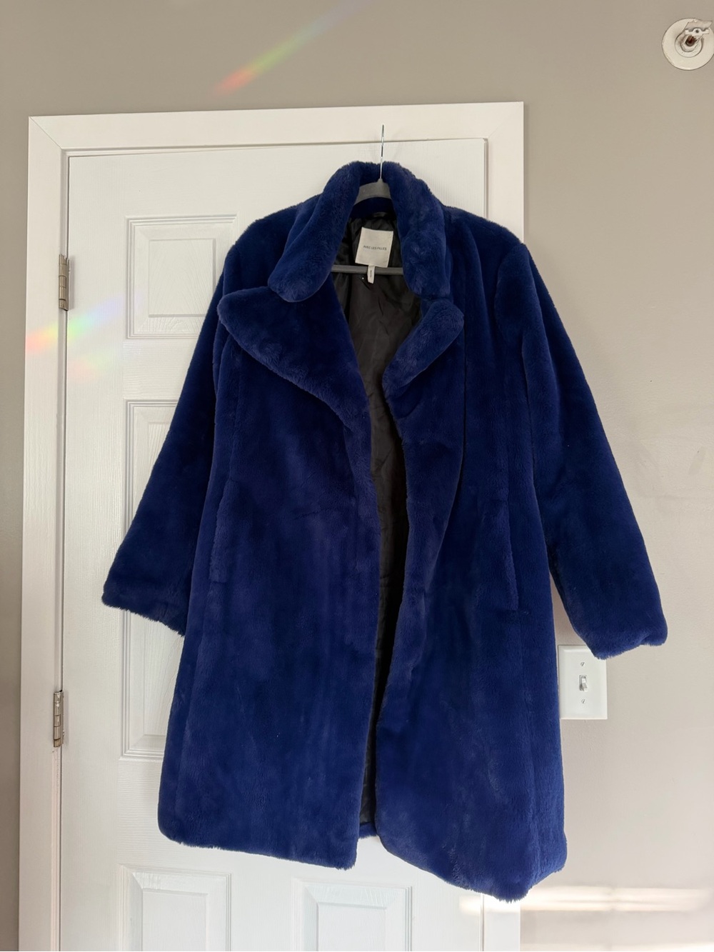 Avec Les Filles Dark Royal Blue Fleece Soft Fur Long Coat Jacket